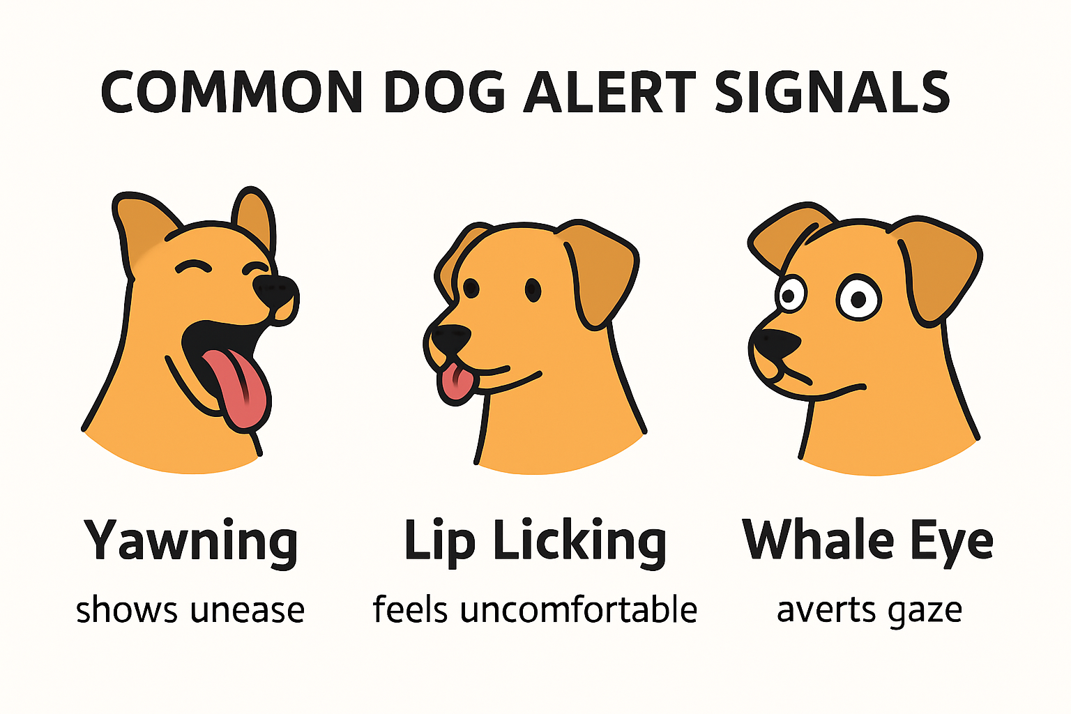 Infographic describing typical dog alert signals and meanings.