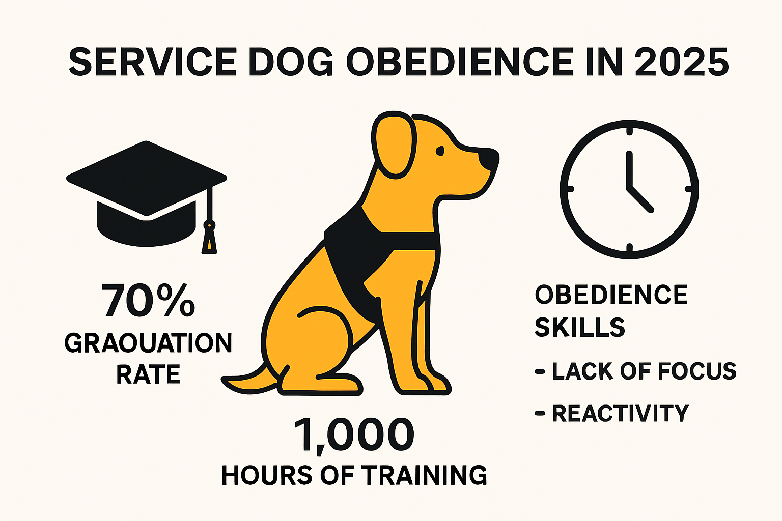 Service dog obedience statistics and training overview infographic
