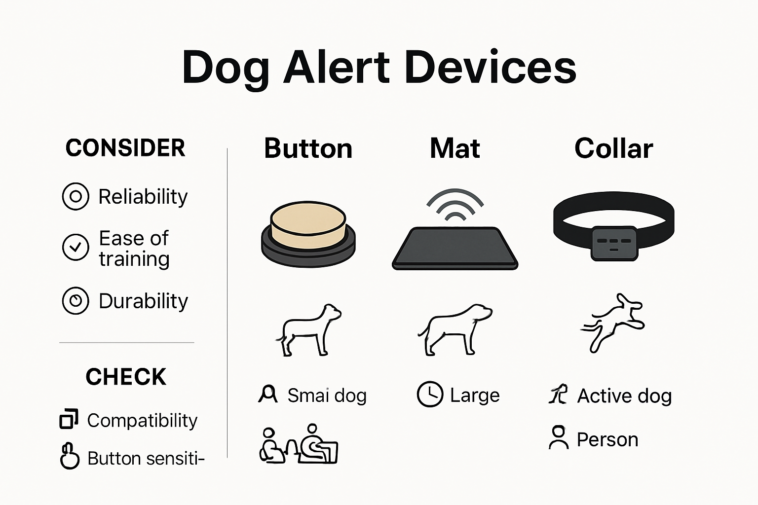 Comparison of dog alert device types and features