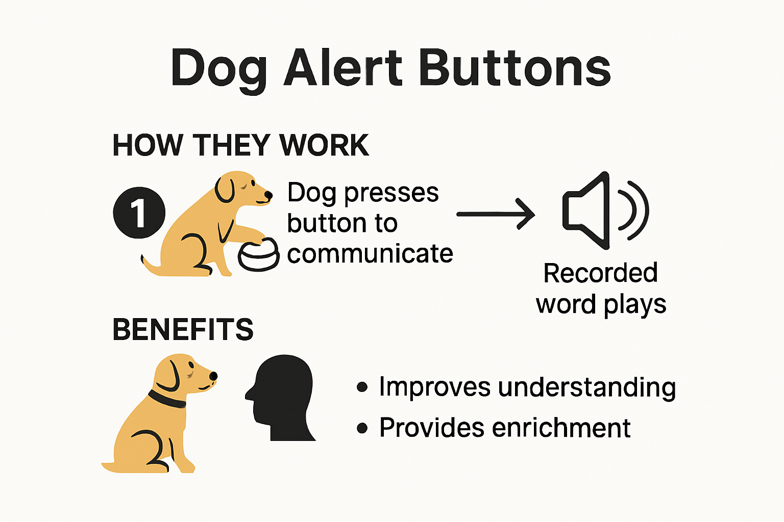 Dog alert button basics and communication process infographic