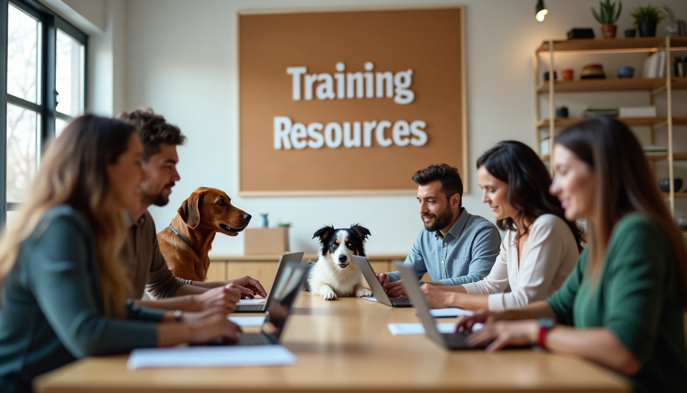 Group of dog owners learning training skills together