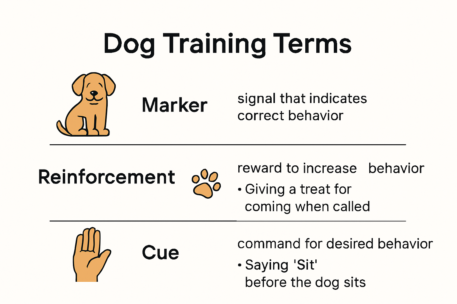 Infographic of essential dog training terms and definitions