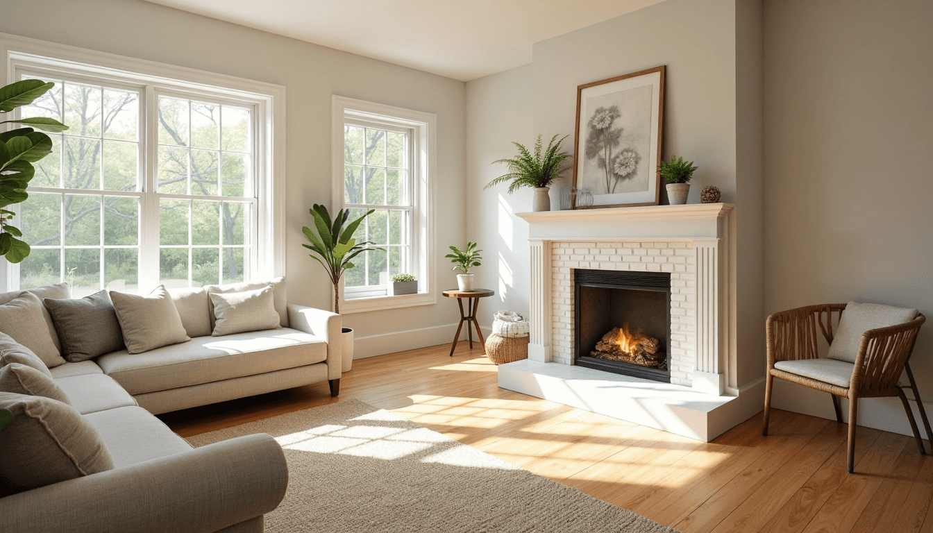 Sunlit Massachusetts vacation rental living room after cleaning