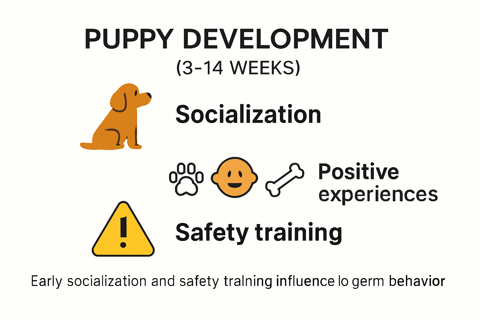 Puppy development window infographic showing stages and socialization impact