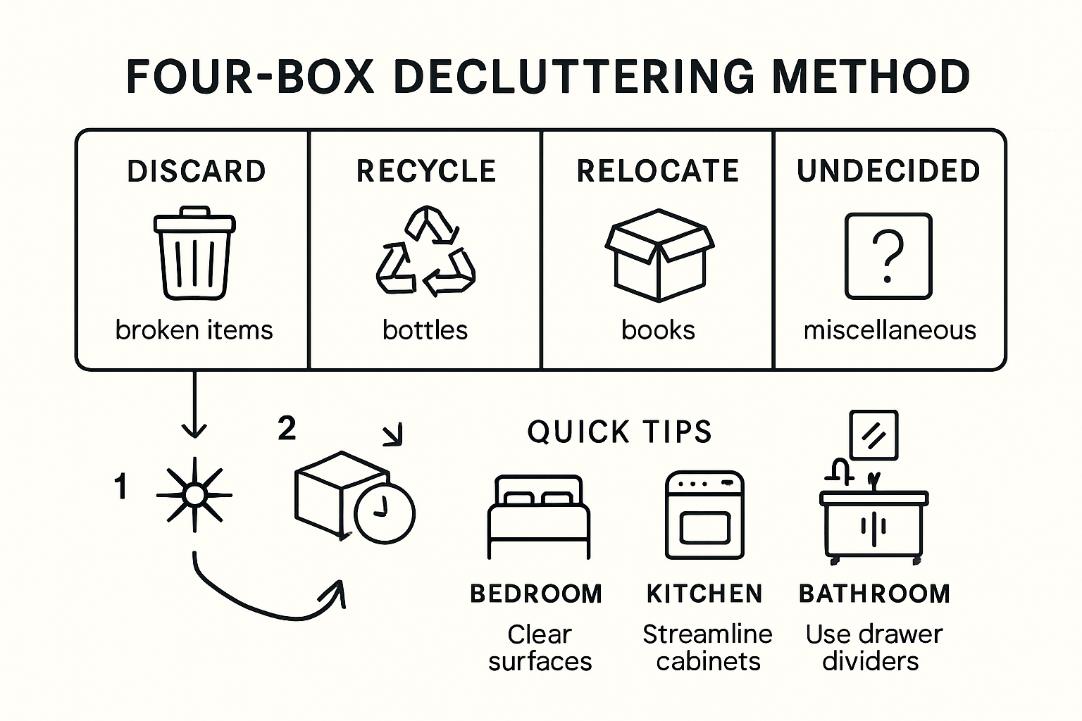 Four-box decluttering method process flowchart