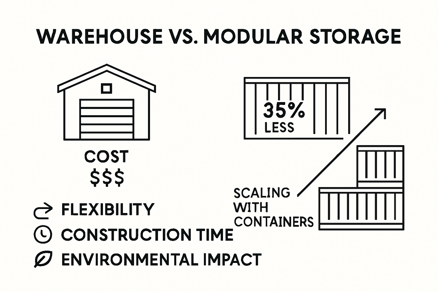 Infographic comparing warehousing and storage container solutions