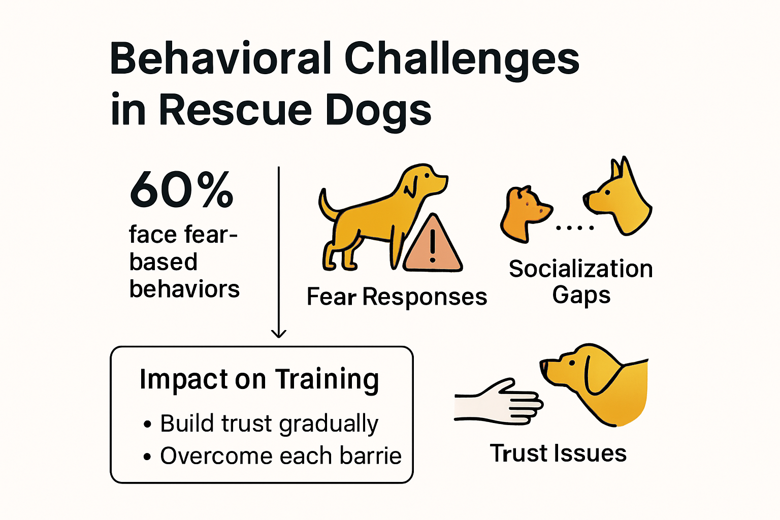 Infographic showing common rescue dog training challenges and solutions
