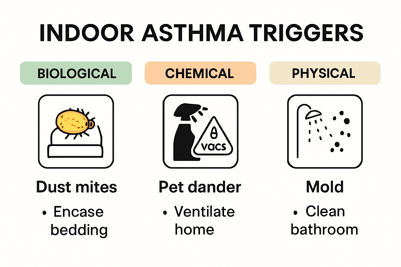 Infographic showing asthma triggers and prevention methods