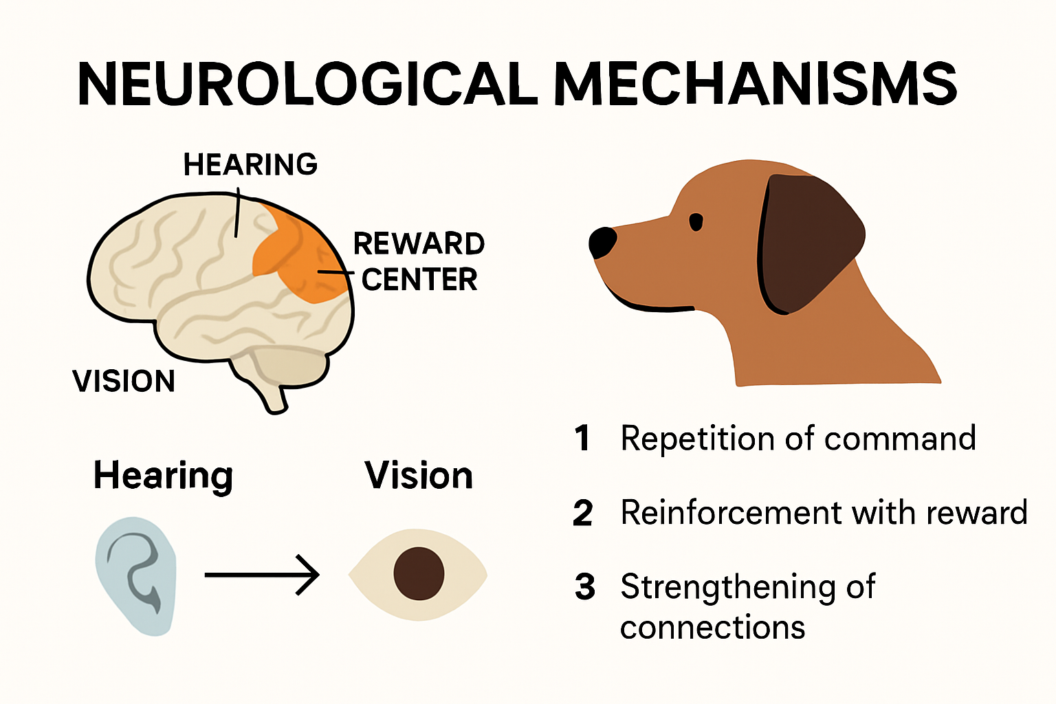 Diagram of dog brain pathways in command learning