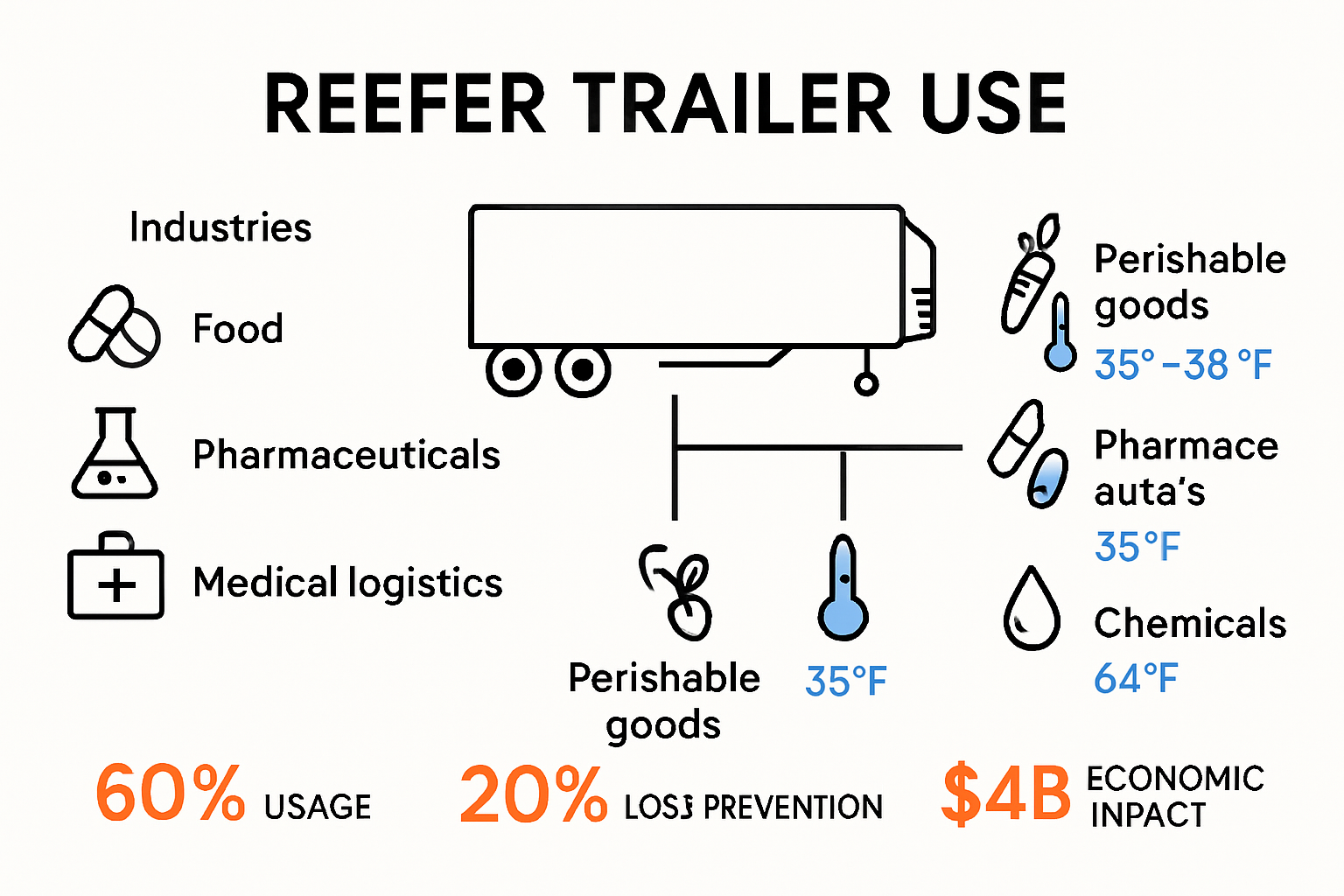 Infographic showing industries using reefer trailers and cargo types