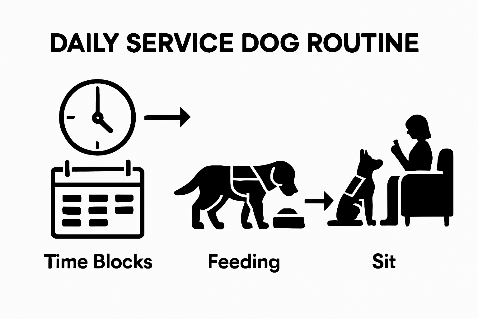 Infographic showing three-step daily service dog routine