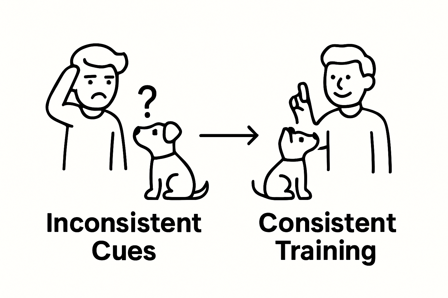 Infographic showing before and after results of consistent puppy training.