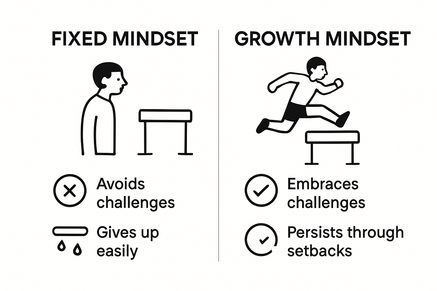Infographic comparing fixed mindset and growth mindset traits