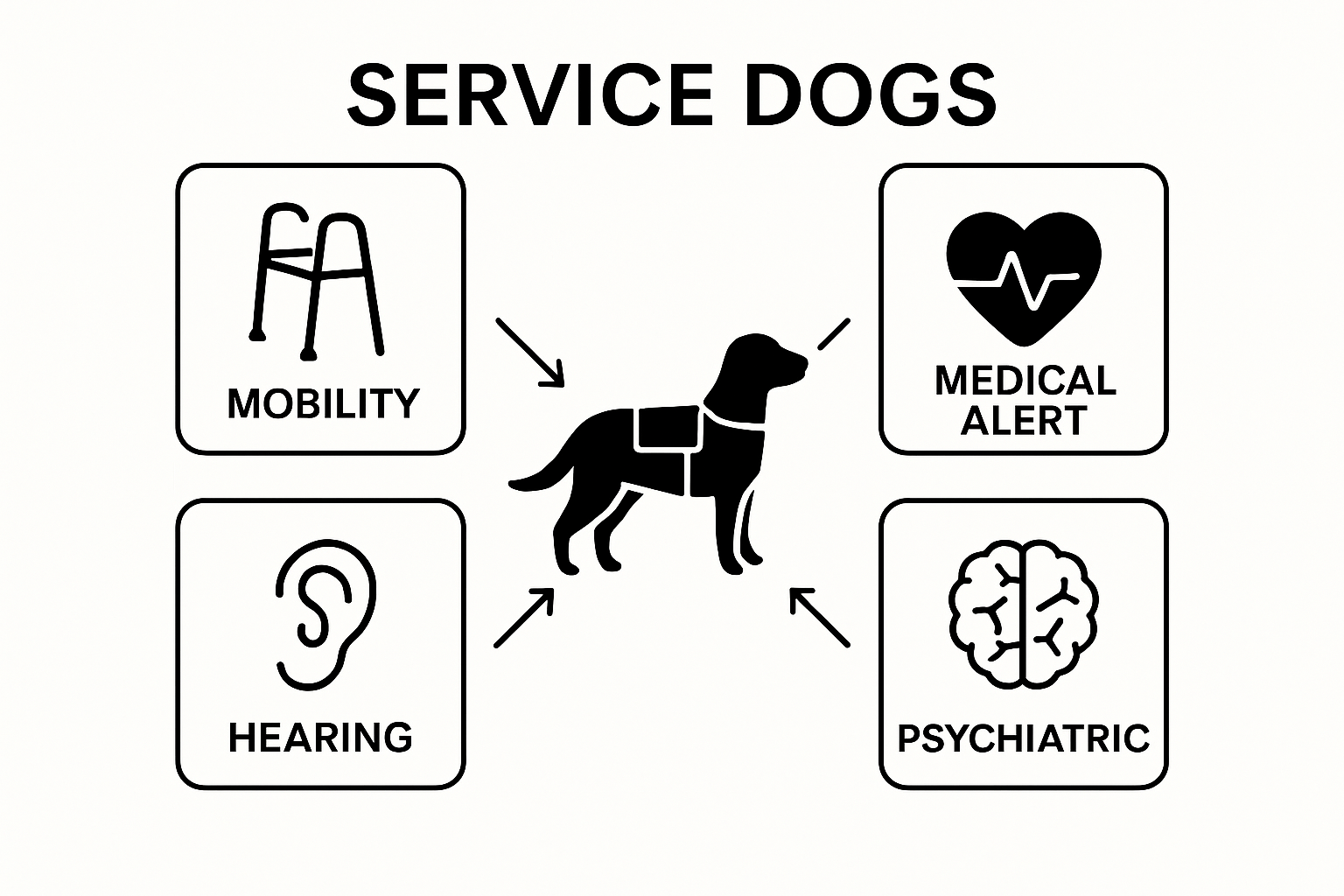 Service dog help types for seniors: mobility, medical, hearing, psychiatric