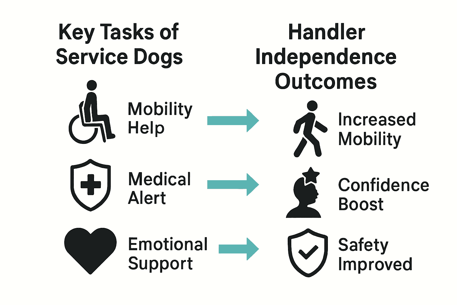 Infographic showing service dog tasks and resulting independence for handlers.