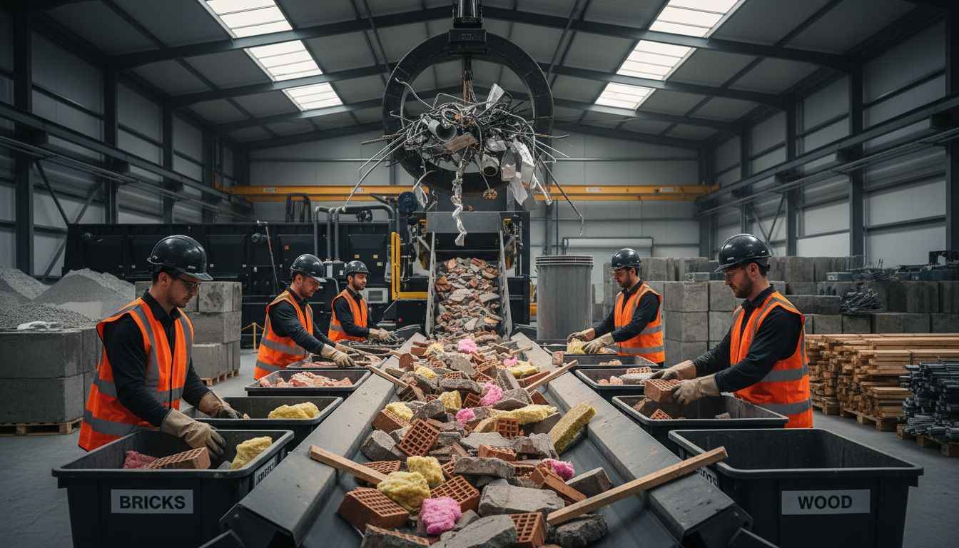 Sorting and processing construction waste at facility