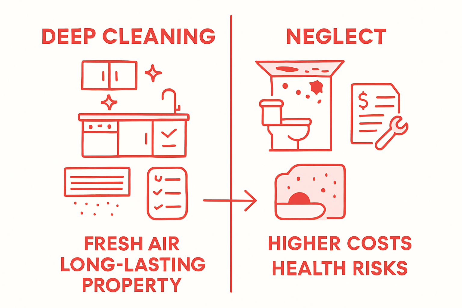 Infographic comparing deep cleaning and neglect