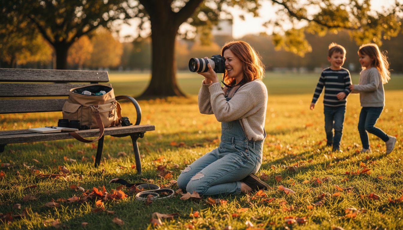 Photographer preparing for outdoor portrait session