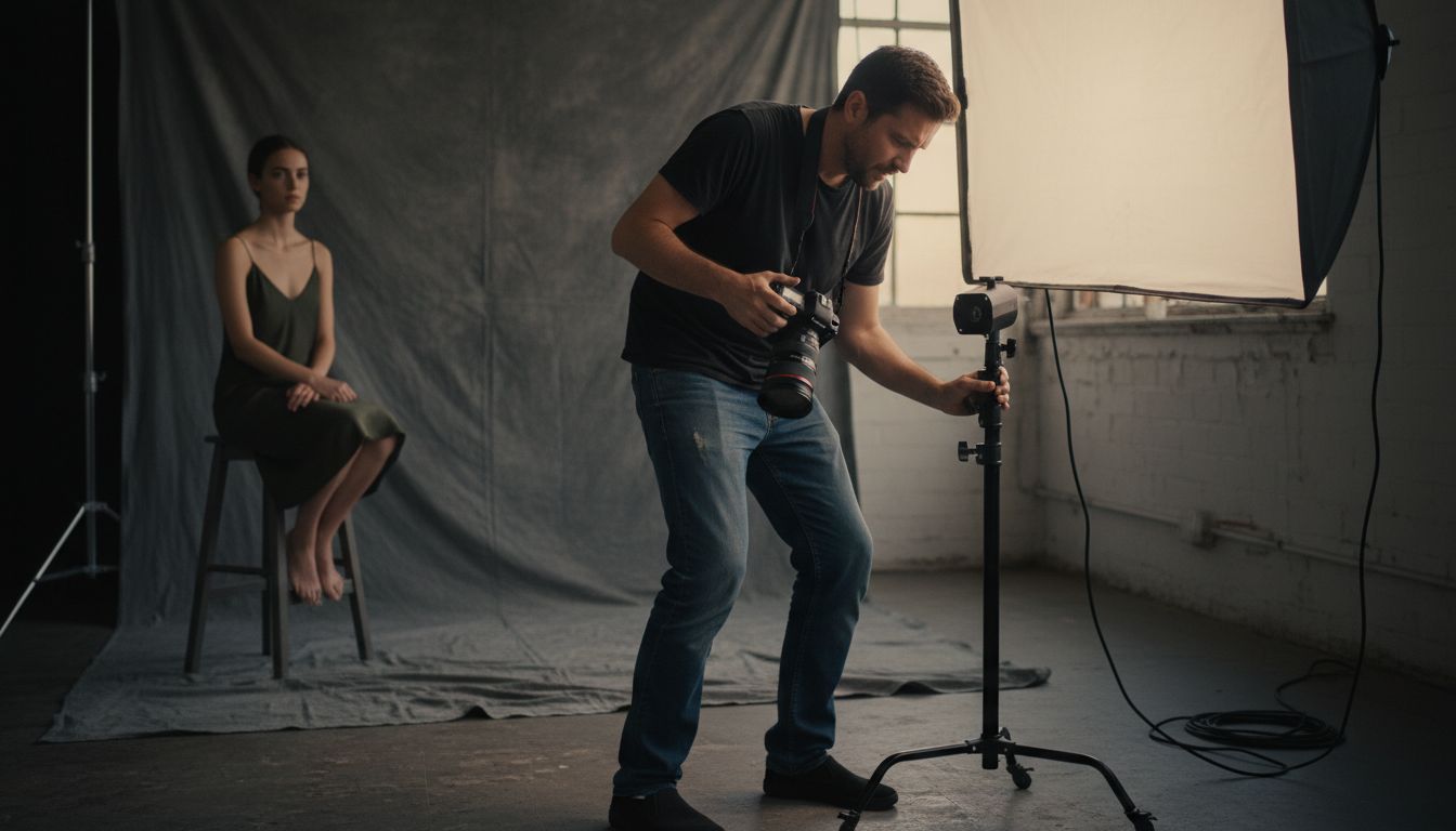 Photographer adjusts lighting for branding shoot