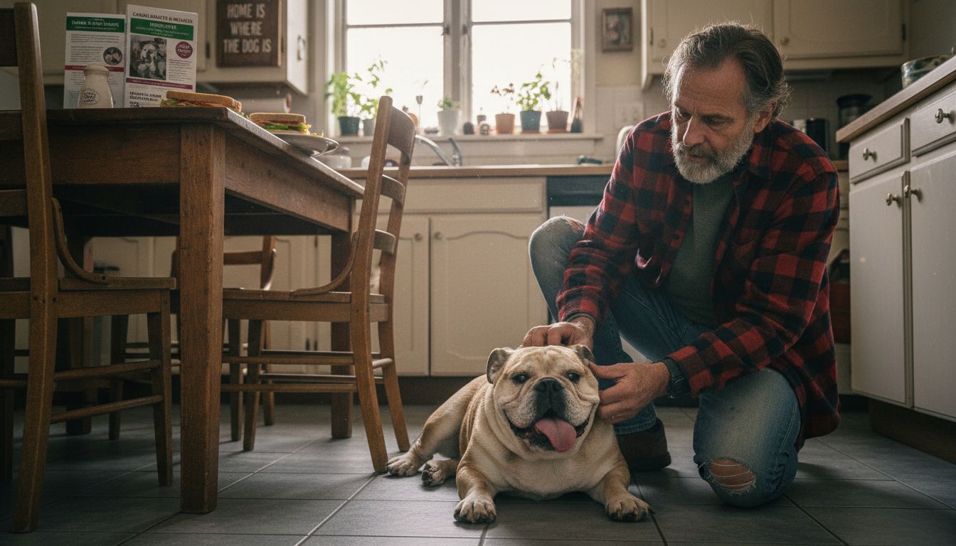 Owner checking distressed dog at home