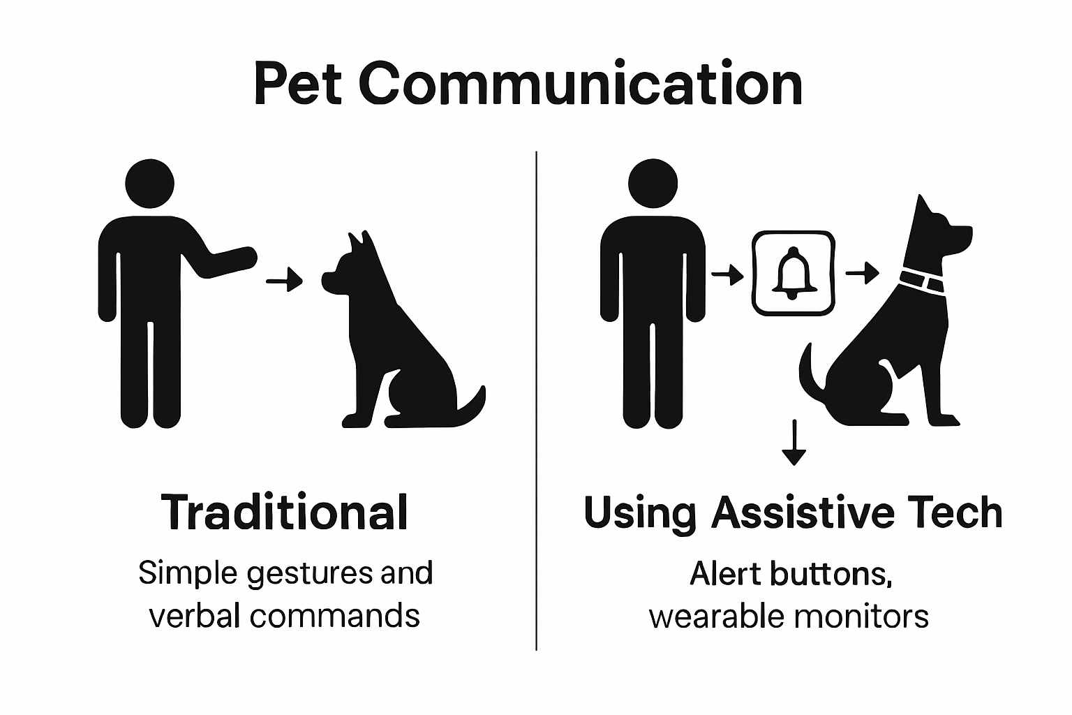 Infographic comparing traditional and device-assisted pet communication