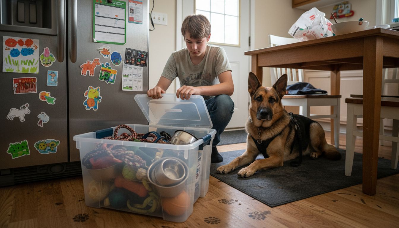 Teen setting up safe space for service dog