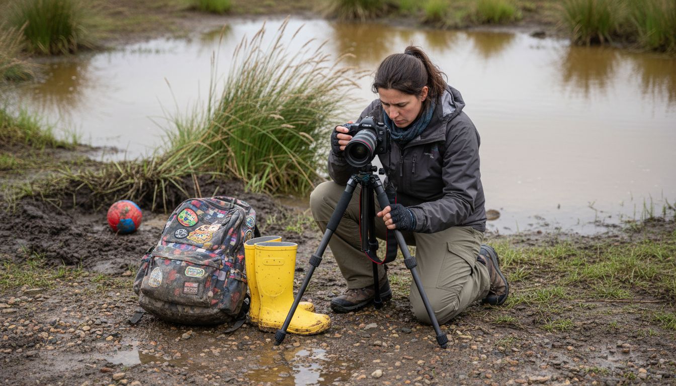 Photographer preparing safe outdoor location