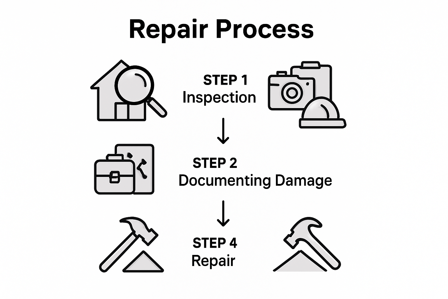 Infographic showing four hail damage repair steps
