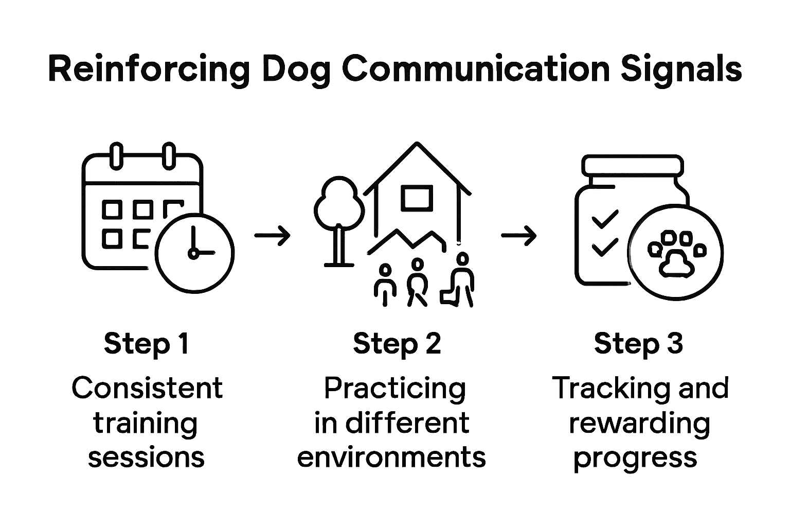 Dog communication reinforcement steps infographic