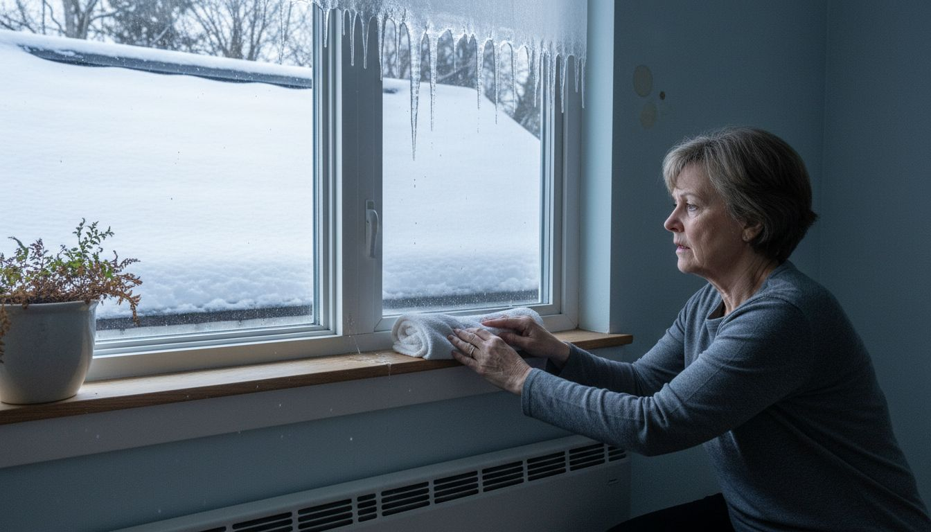 Homeowner with towel under leaking window