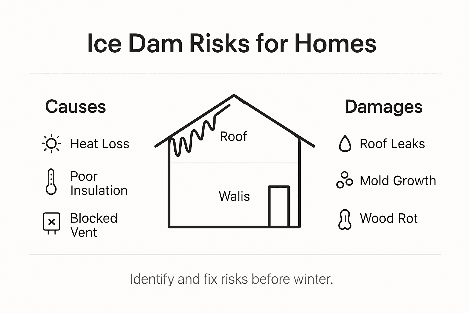 Infographic showing ice dam risks and causes