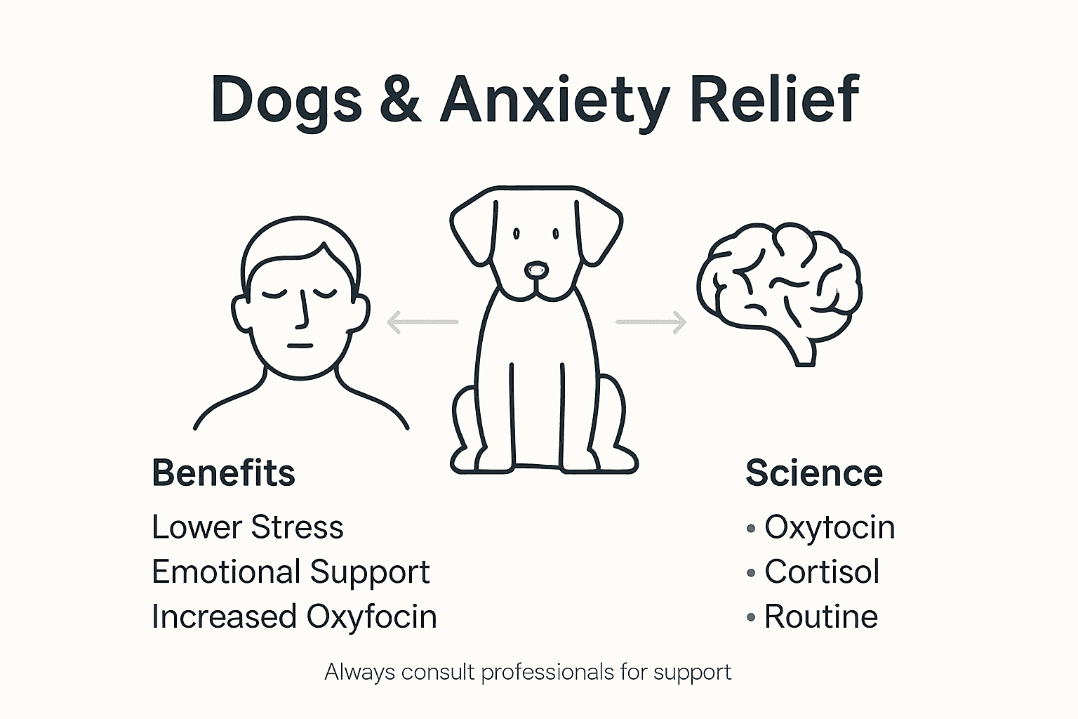 Infographic showing how dogs reduce anxiety key points