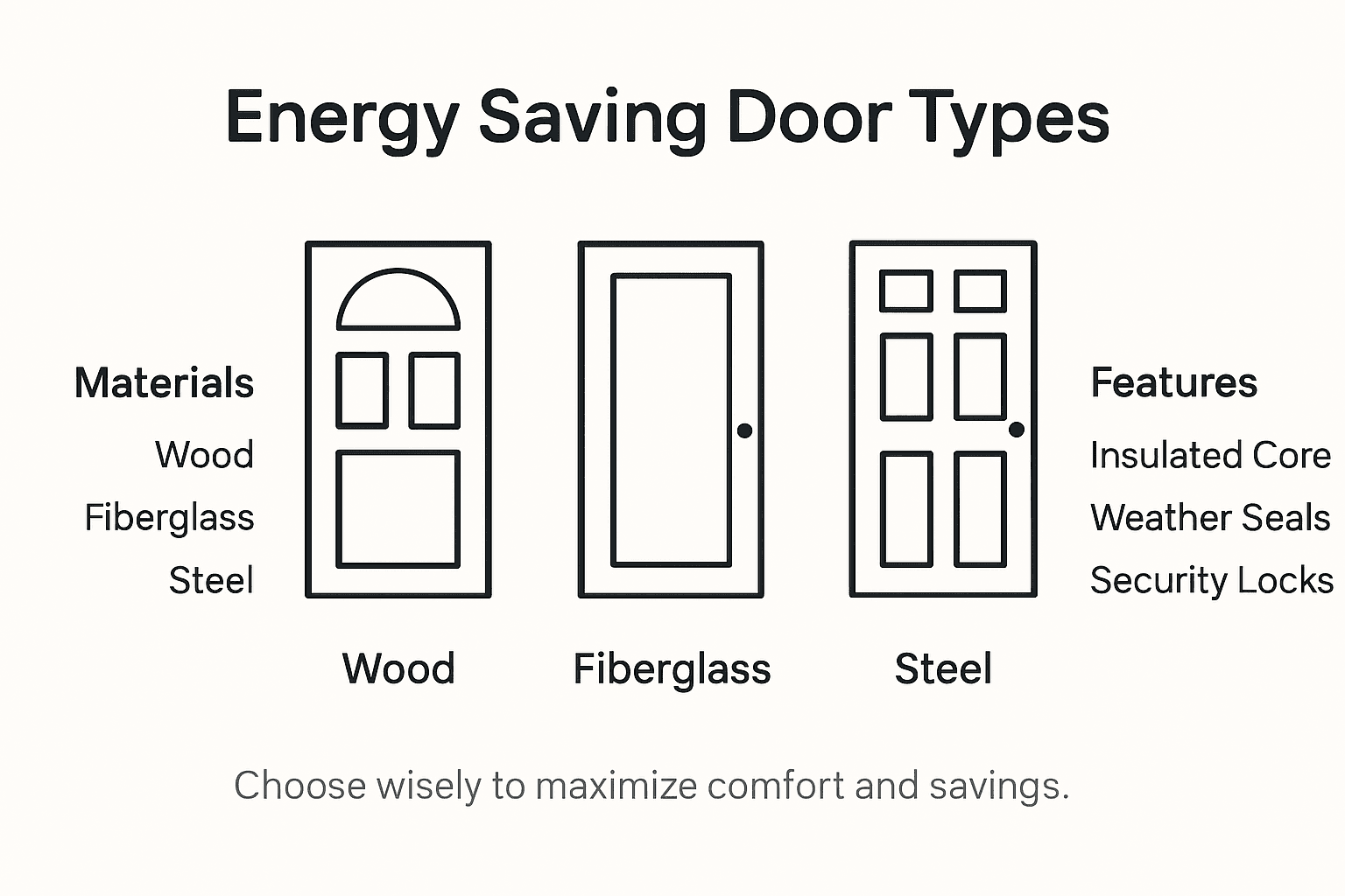Infographic showing energy saving door types and features