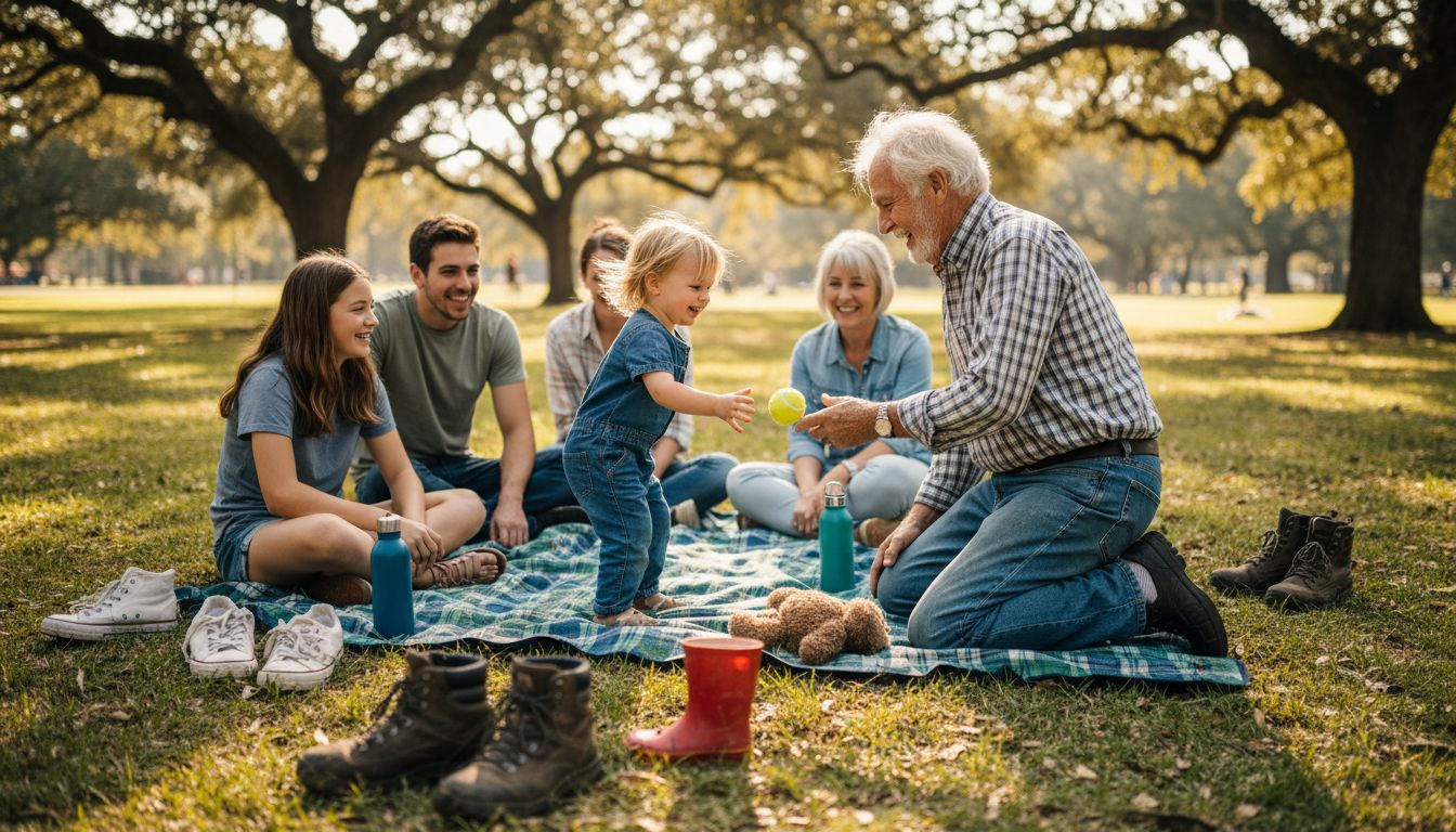 Family playing together in park candid portrait