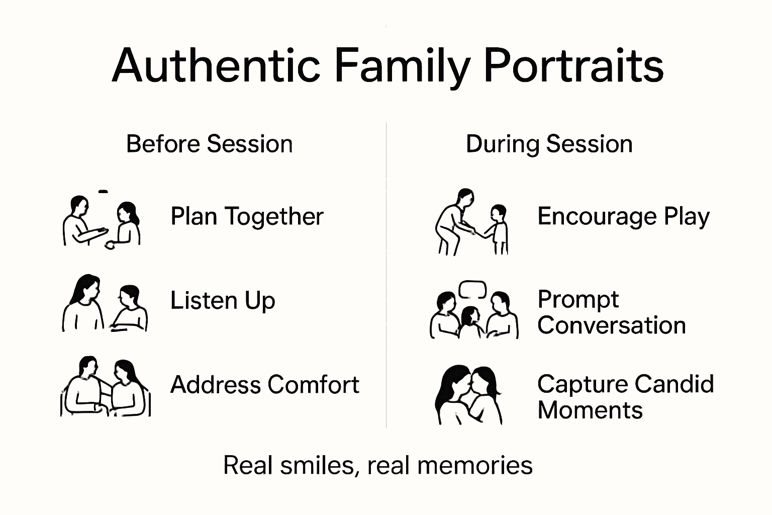 Infographic showing genuine interaction tips for family portraits