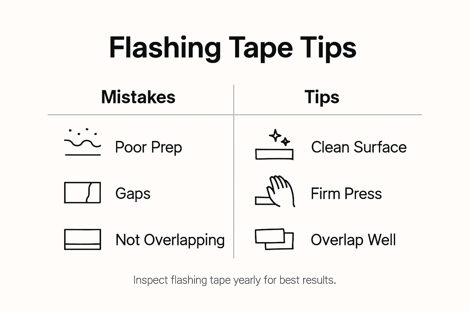 Infographic flashing tape mistakes and best practices