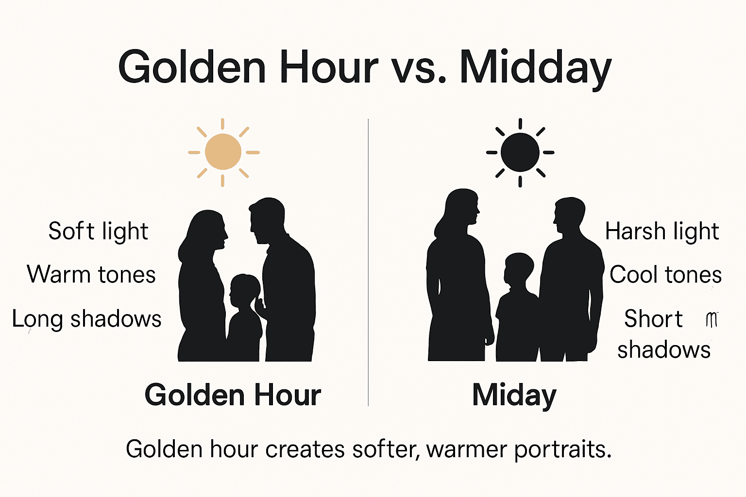 Infographic showing golden hour and midday differences