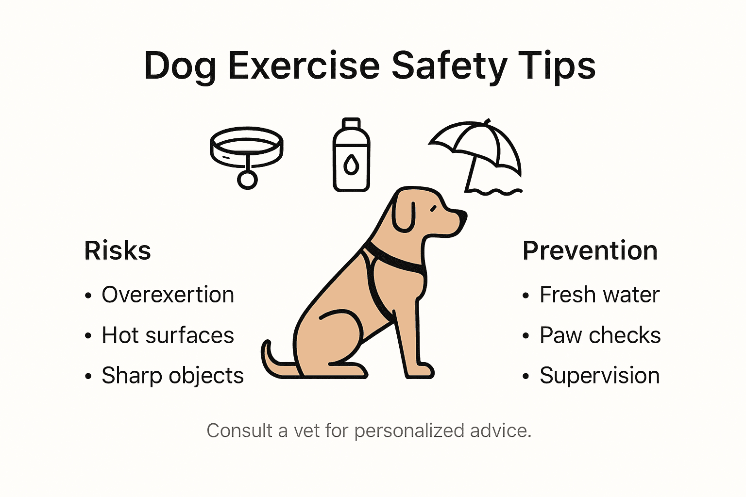 Infographic showing dog exercise safety and tips