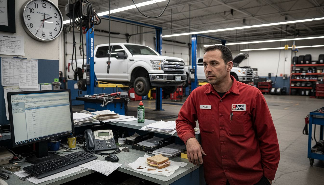 Service advisor in truck dealership garage