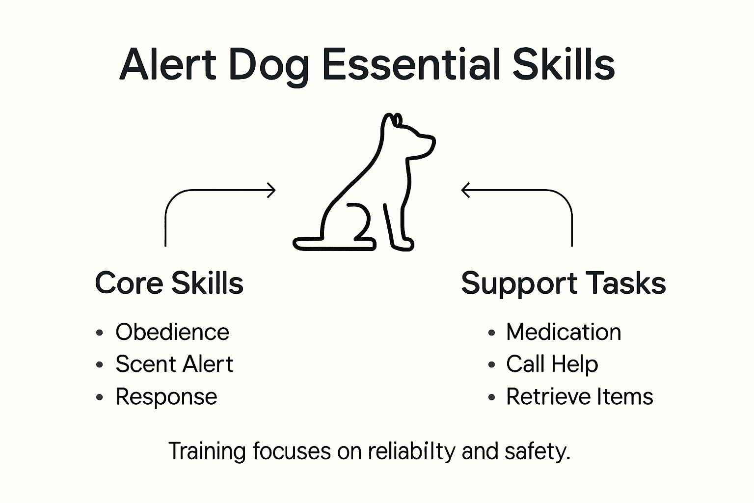 Infographic highlighting essential alert dog skills and support tasks