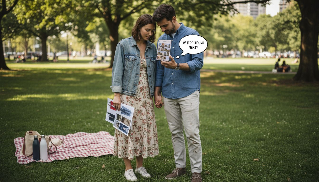 Couple planning outfits and locations for photos