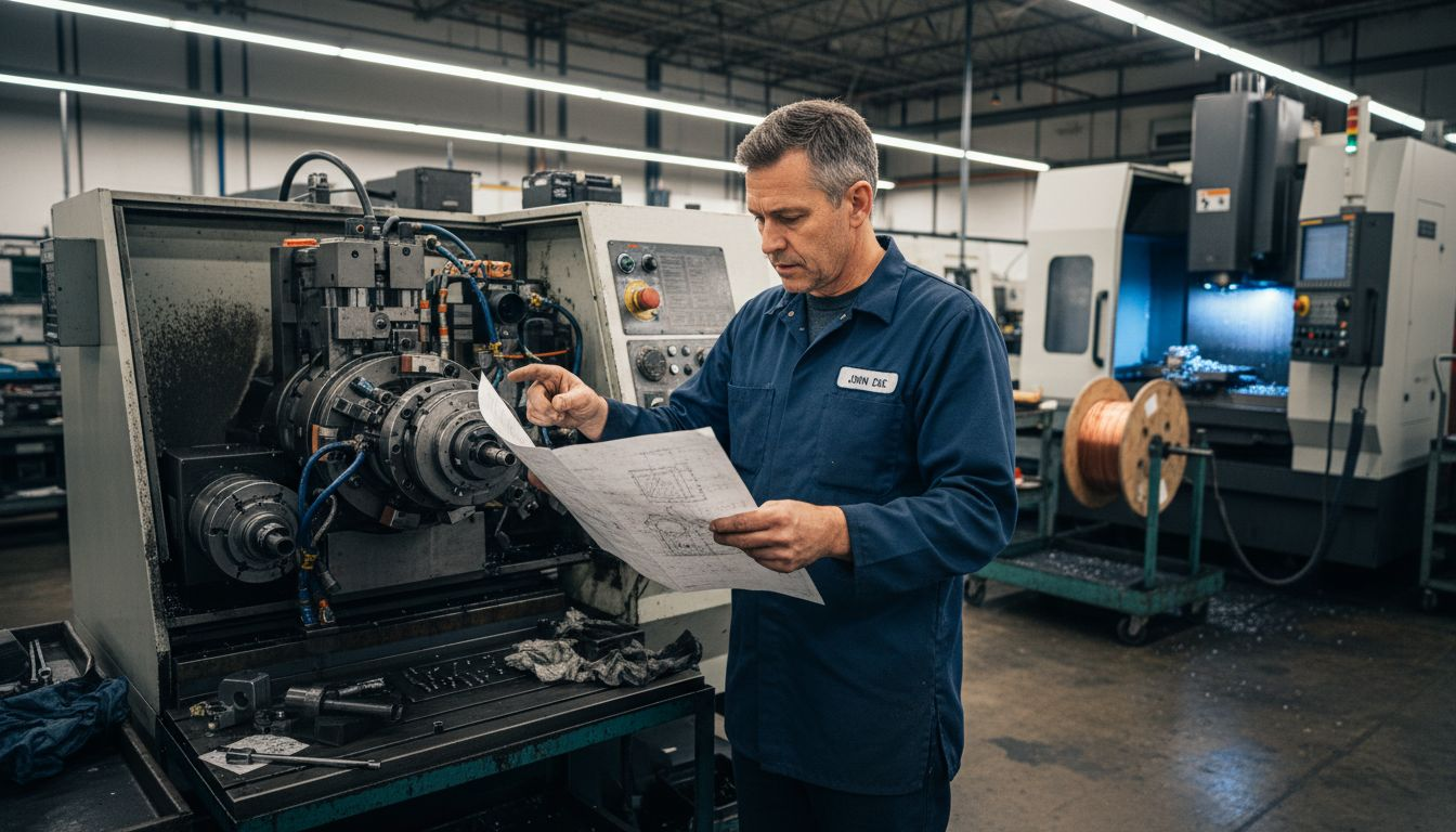 Technician reviews diagram near Hydromat system