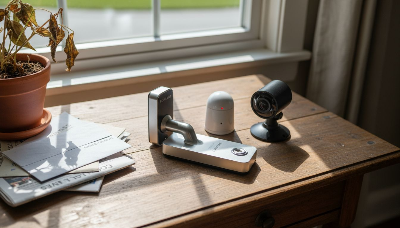 Selection of security devices on entryway table