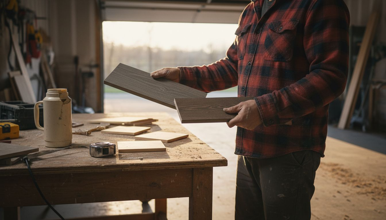 Contractor comparing siding material samples
