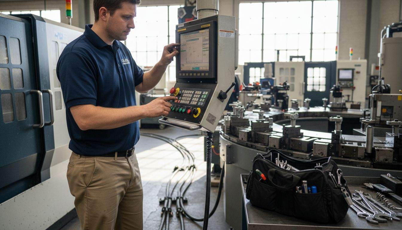 Engineer adjusting Hydromat machining station