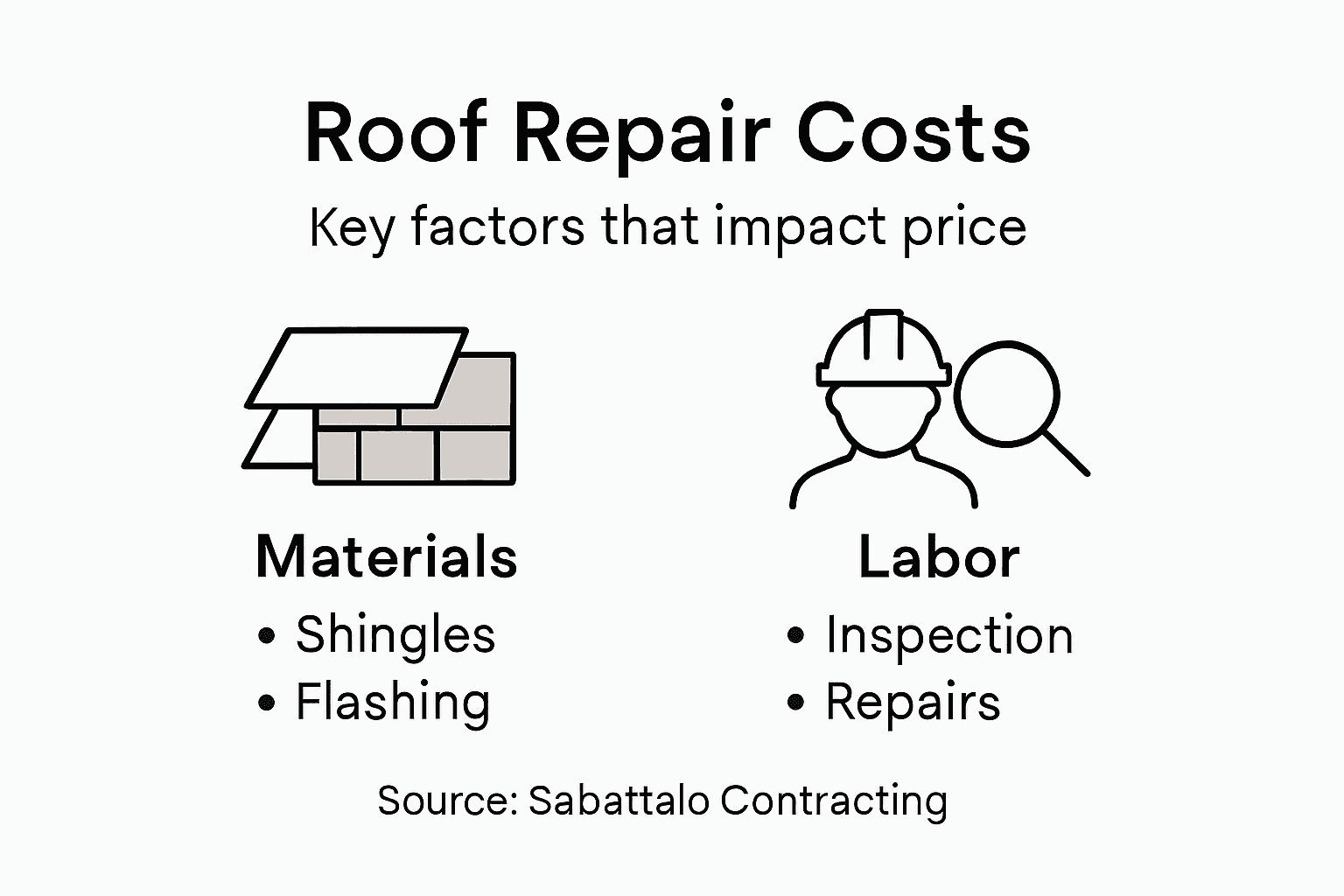 Infographic showing main roof repair cost factors