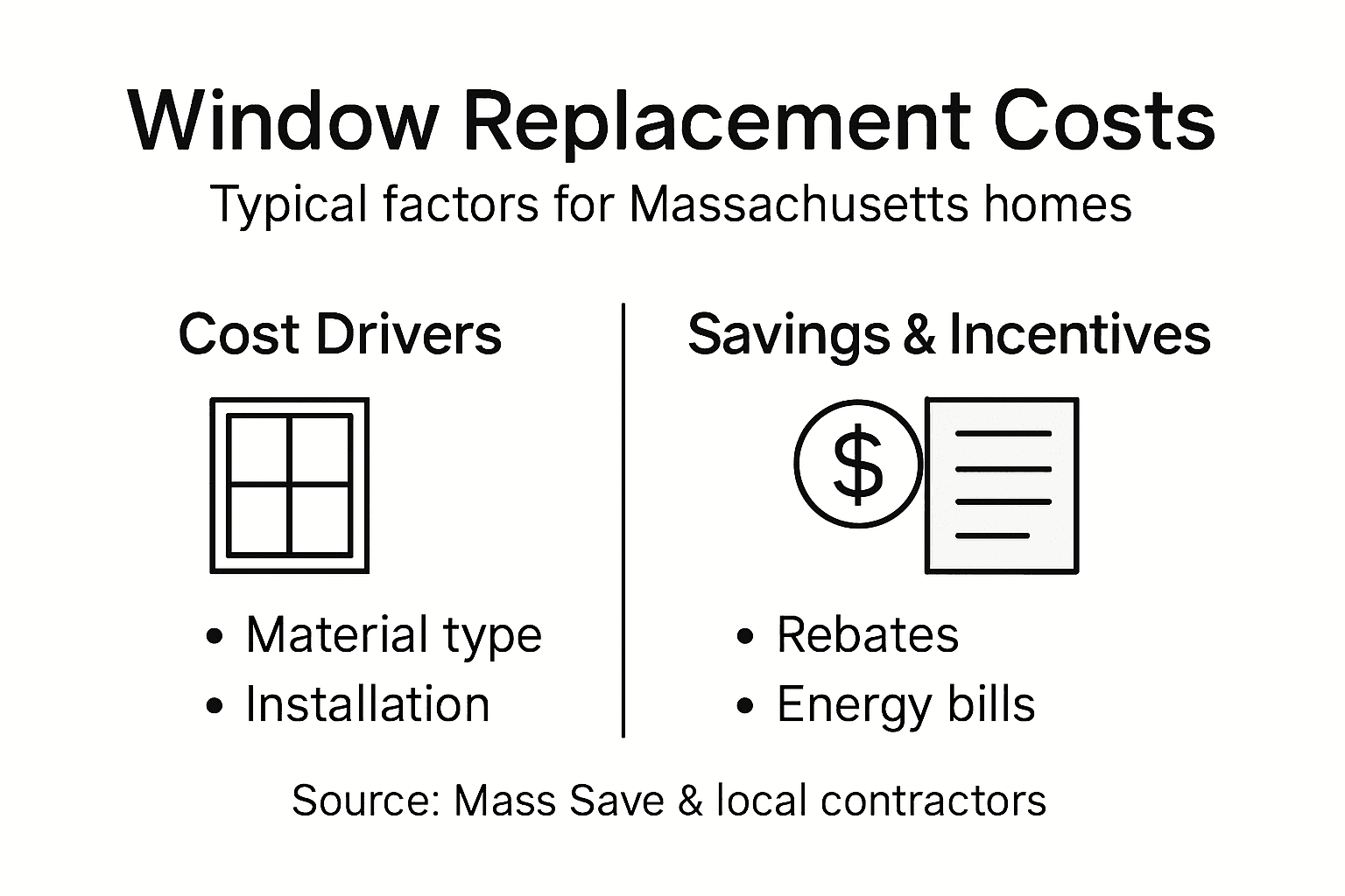 Infographic summarizing window replacement cost components