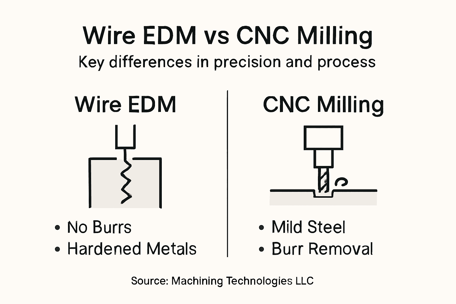 Infographic comparing Wire EDM and CNC milling