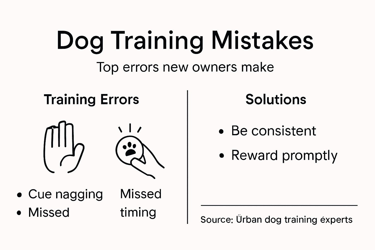 Infographic showing common dog training mistakes and fixes