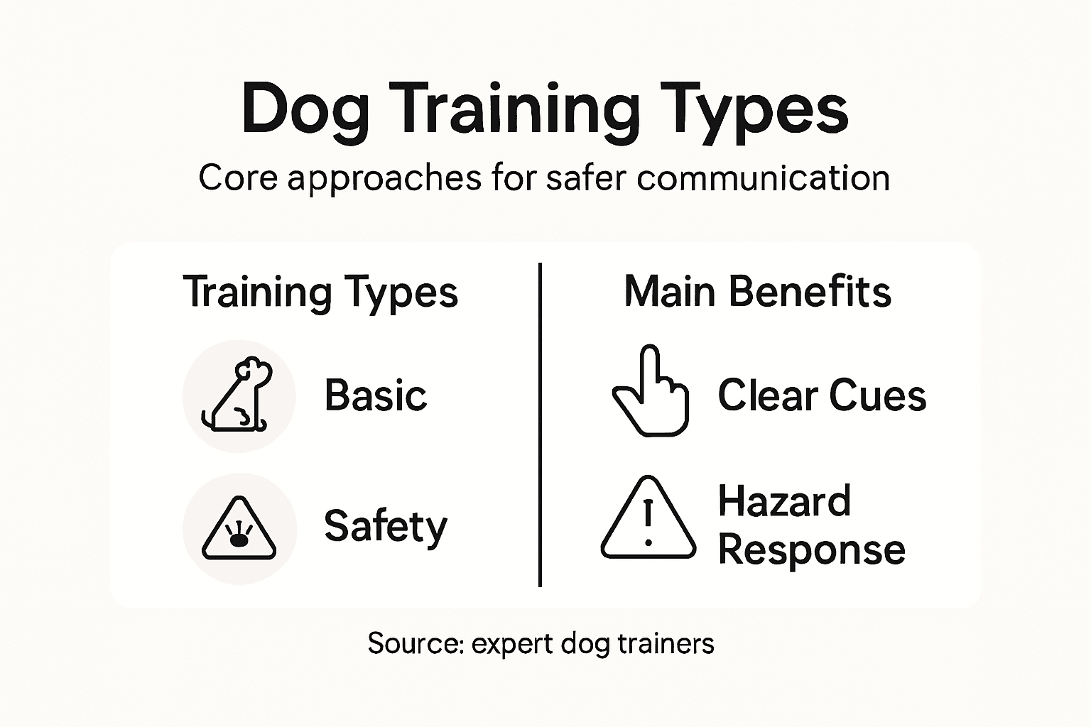 Infographic showing dog training types and benefits